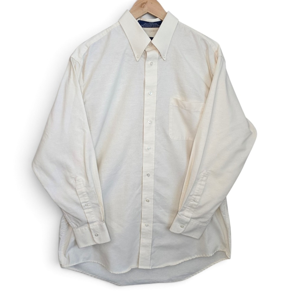 Stafford Mens Dress Shirt 16.5 33 Oxford Button Down Collar Cream Off White LS